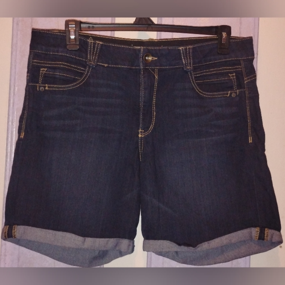 (Democracy Ab Solution Booty Lift) Dark Indigo Rolled Hem Denim Shorts